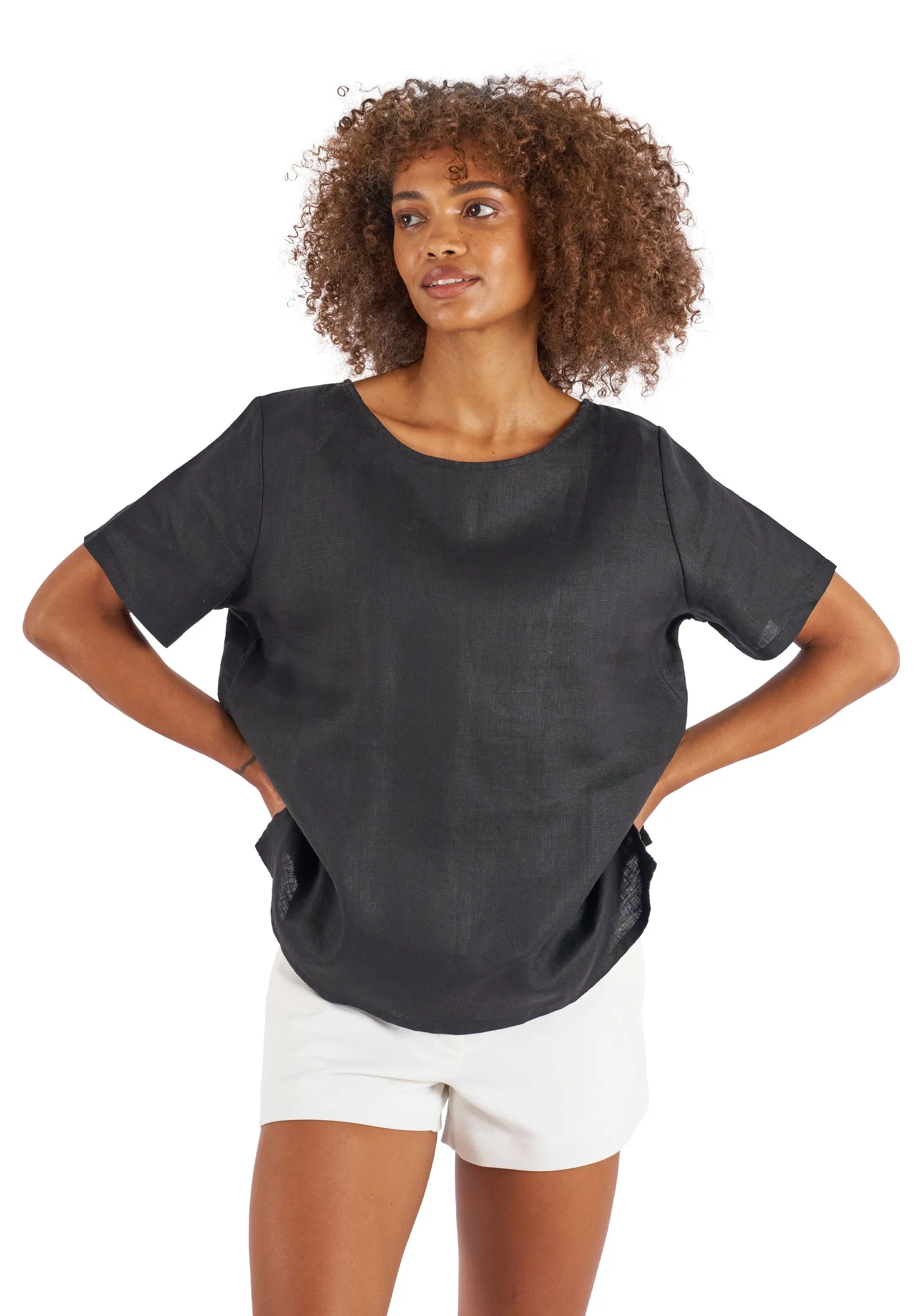 Teena-Linen Black T-Shirt