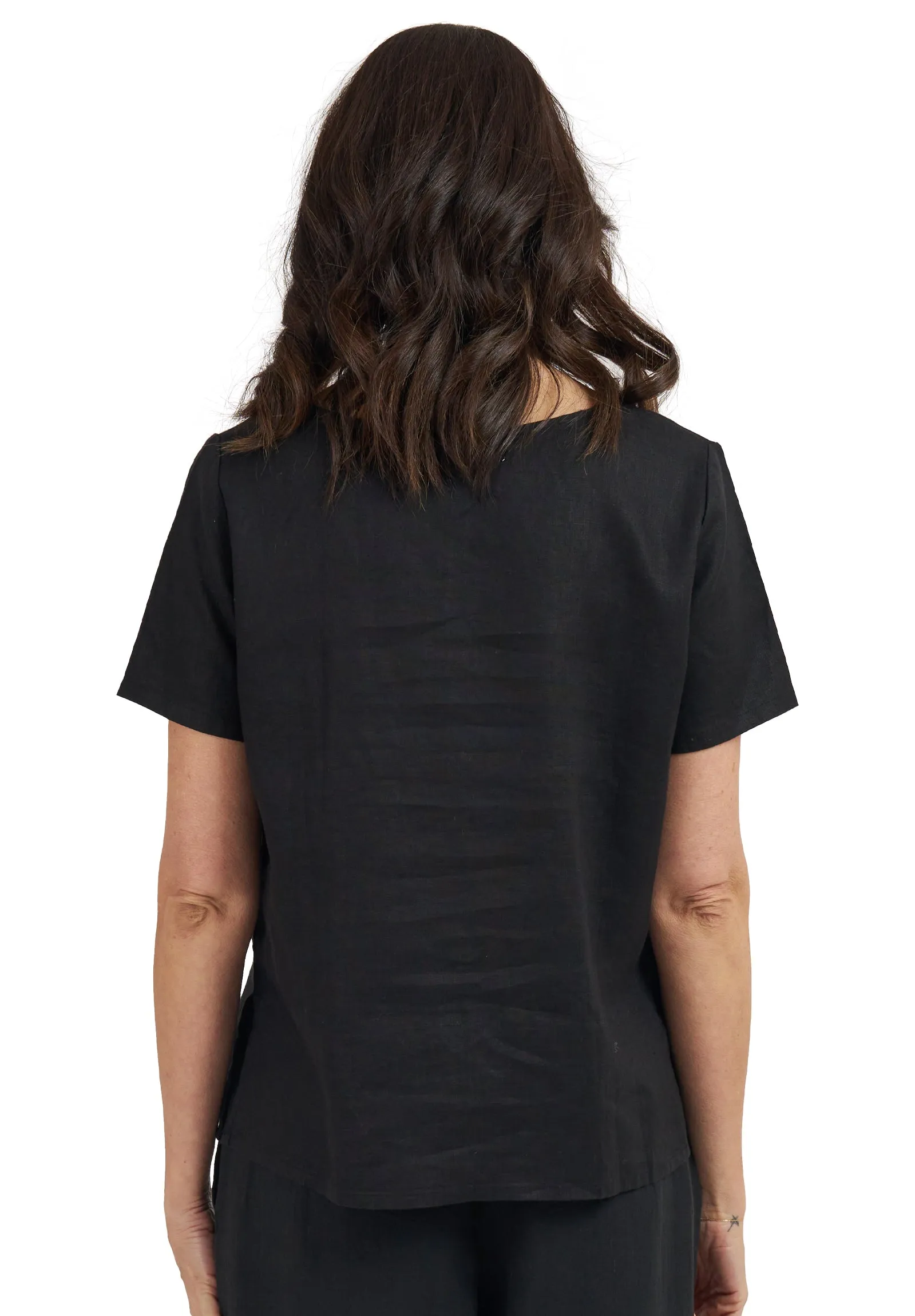 Teena-Linen Black T-Shirt