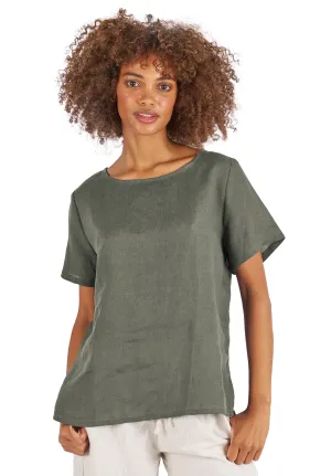 Teena-Linen Olive Green T-Shirt