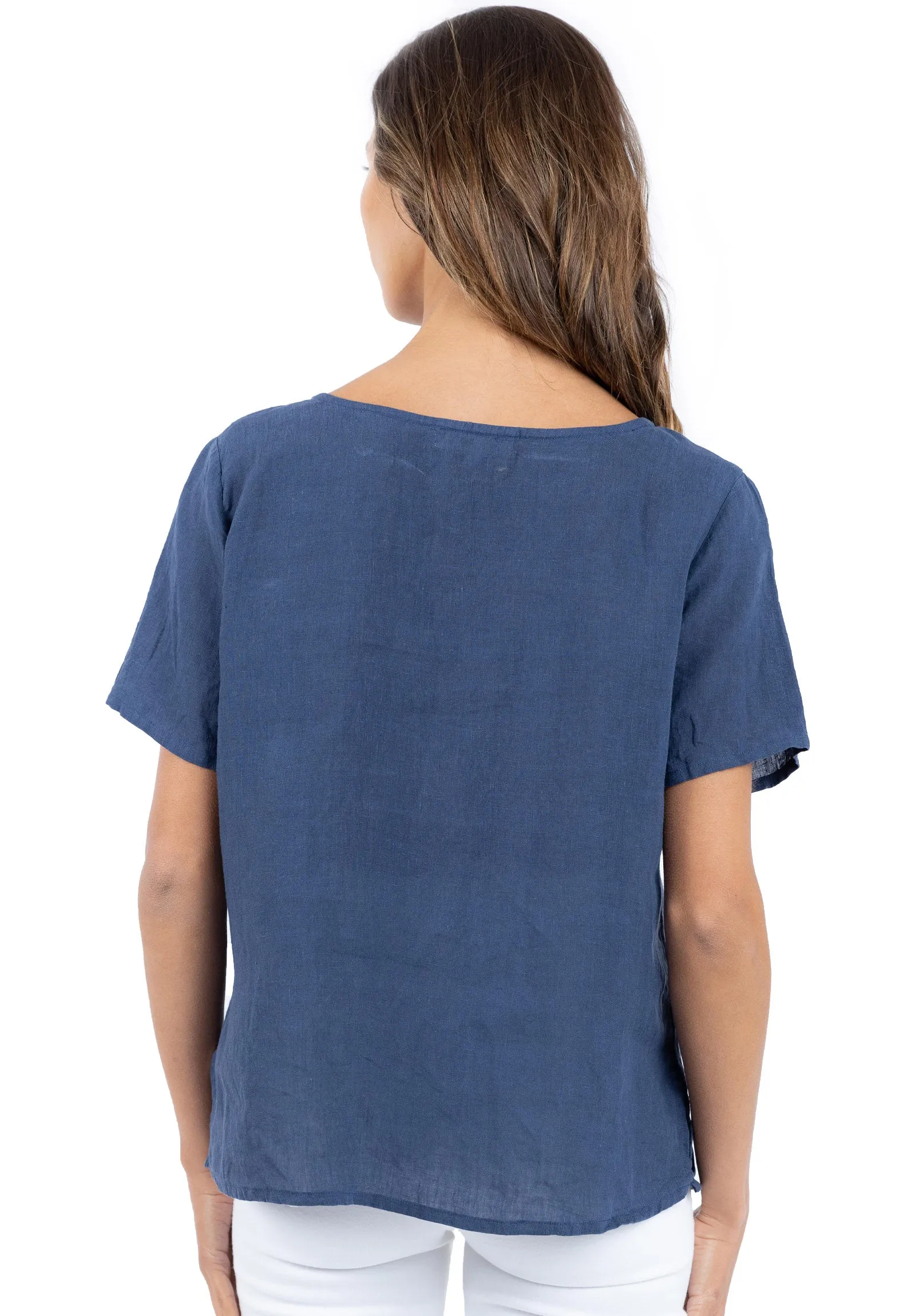 Teena-Linen Washed Blue T-Shirt