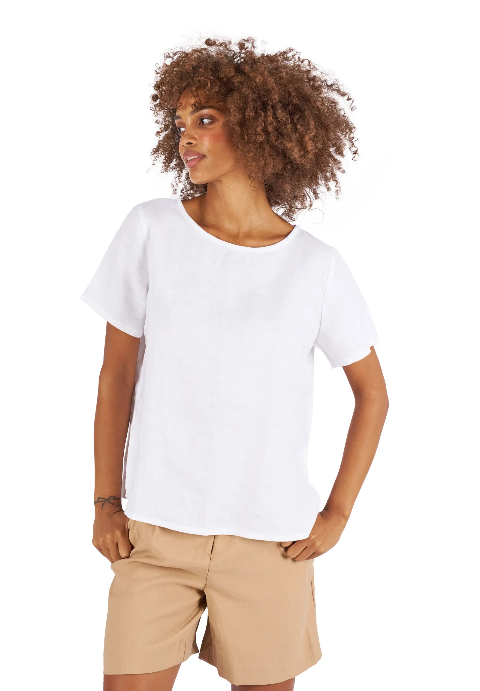 Teena-Linen White T-Shirt