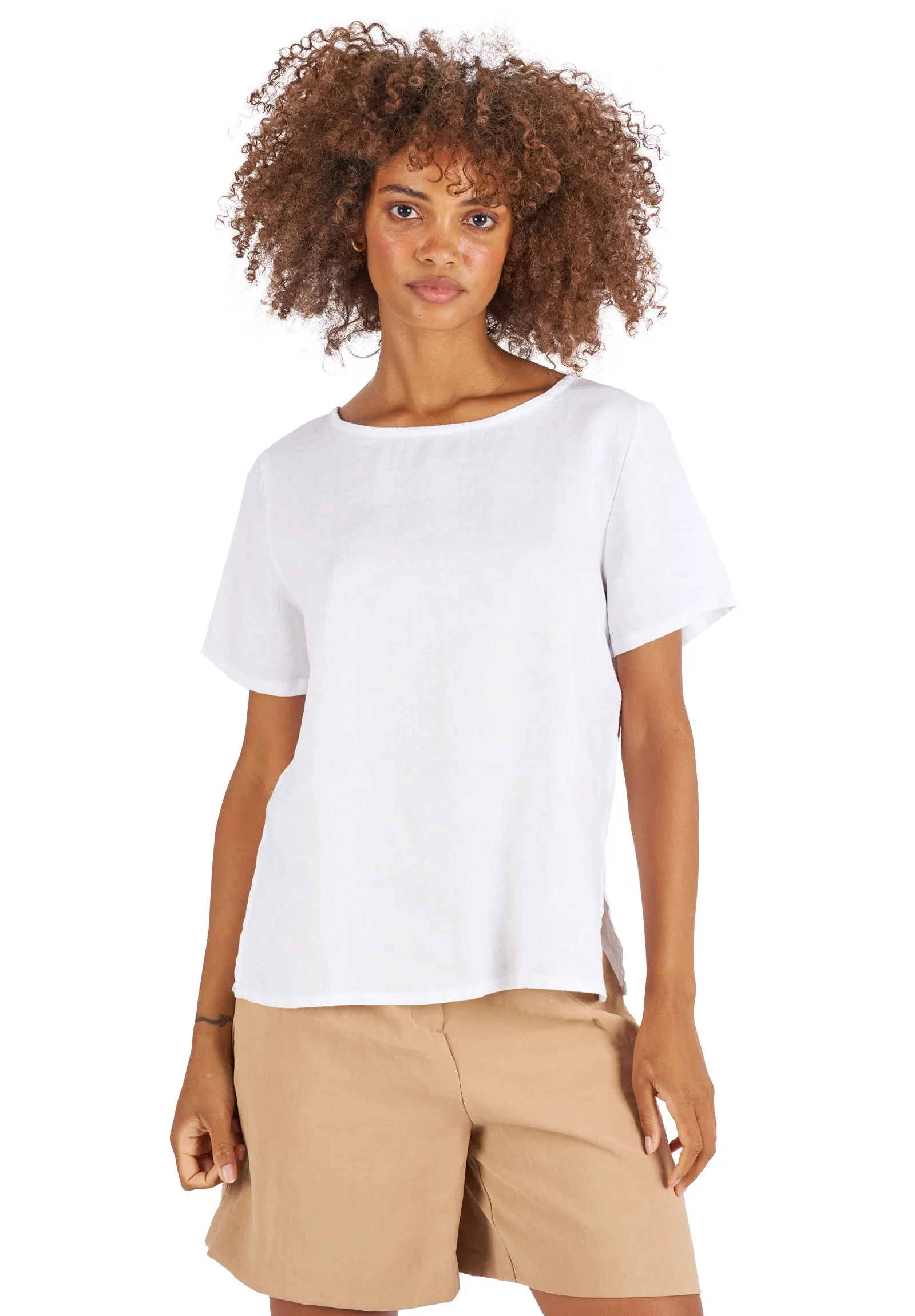 Teena-Linen White T-Shirt