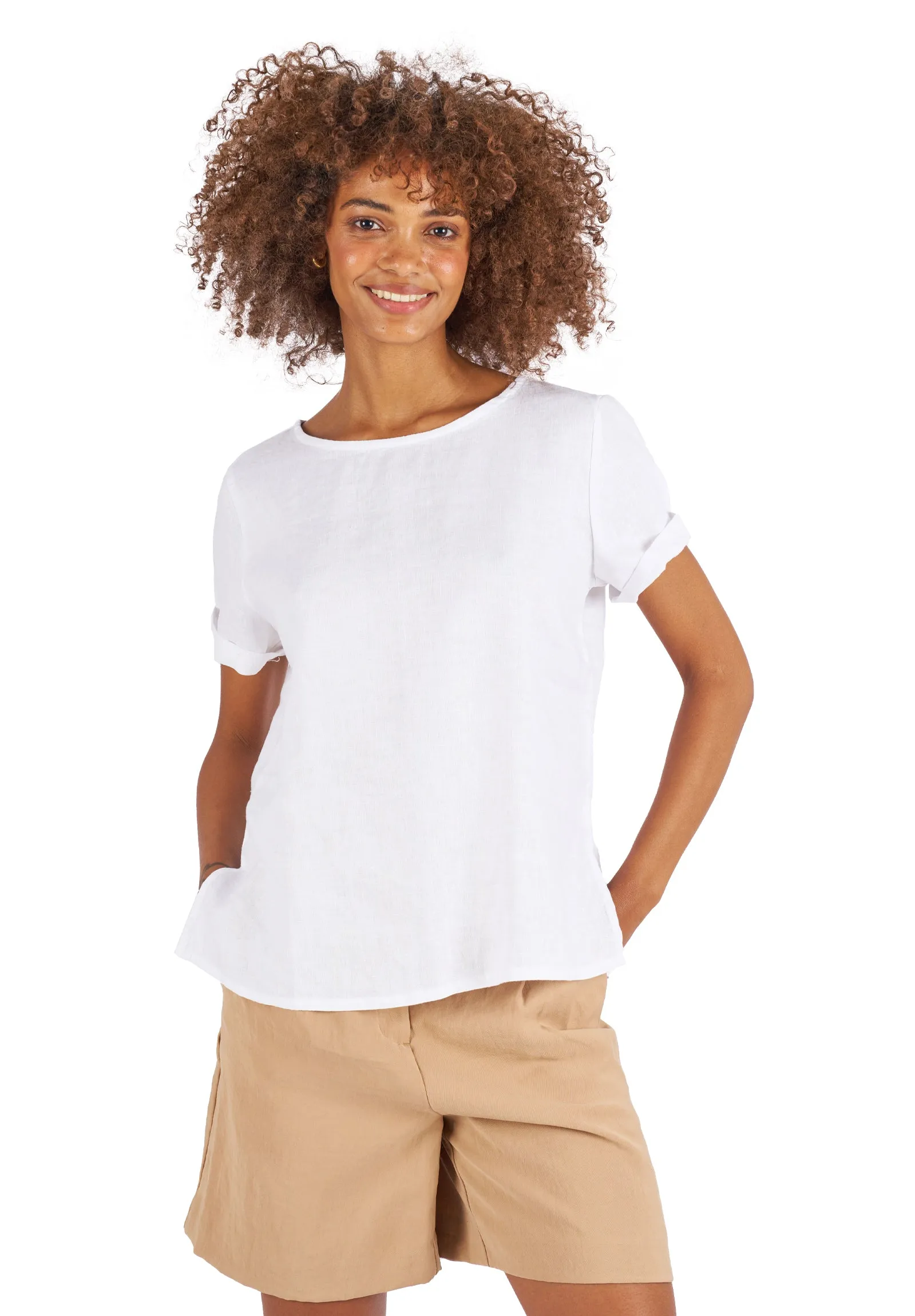 Teena-Linen White T-Shirt