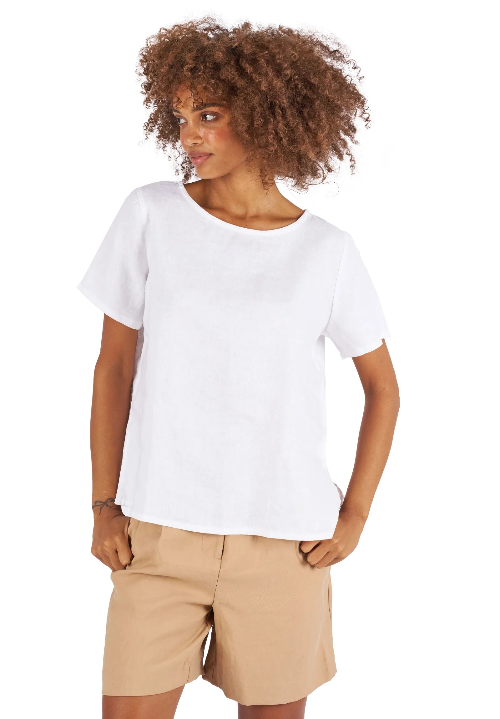 Teena-Linen White T-Shirt