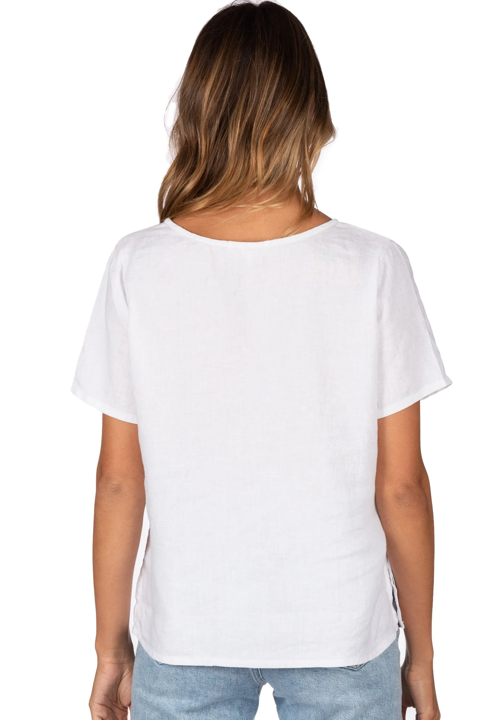 Teena-Linen White T-Shirt