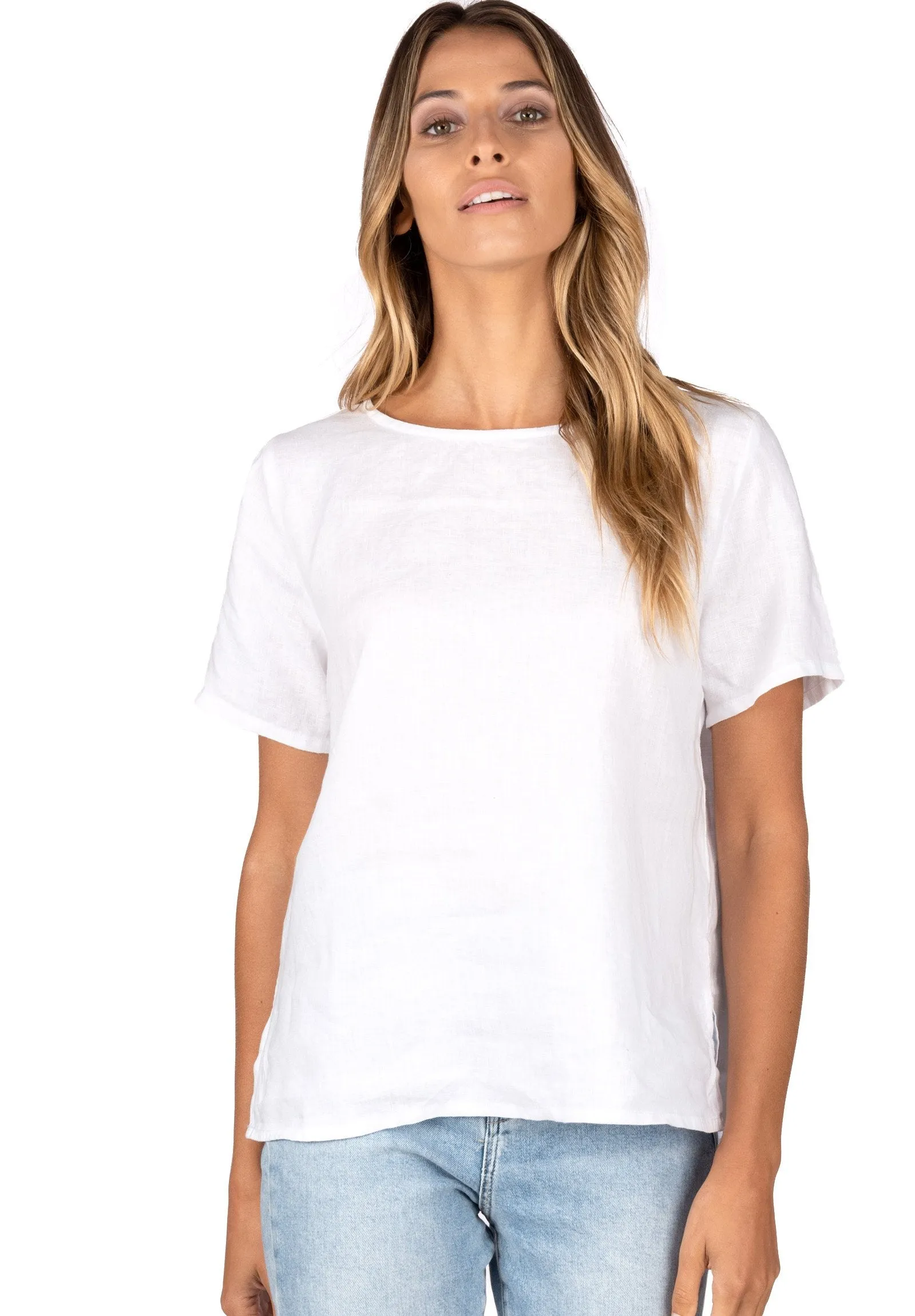 Teena-Linen White T-Shirt