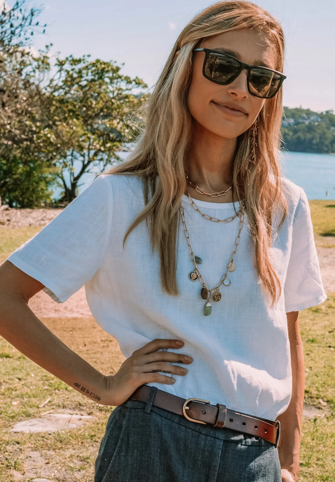 Teena-Linen White T-Shirt