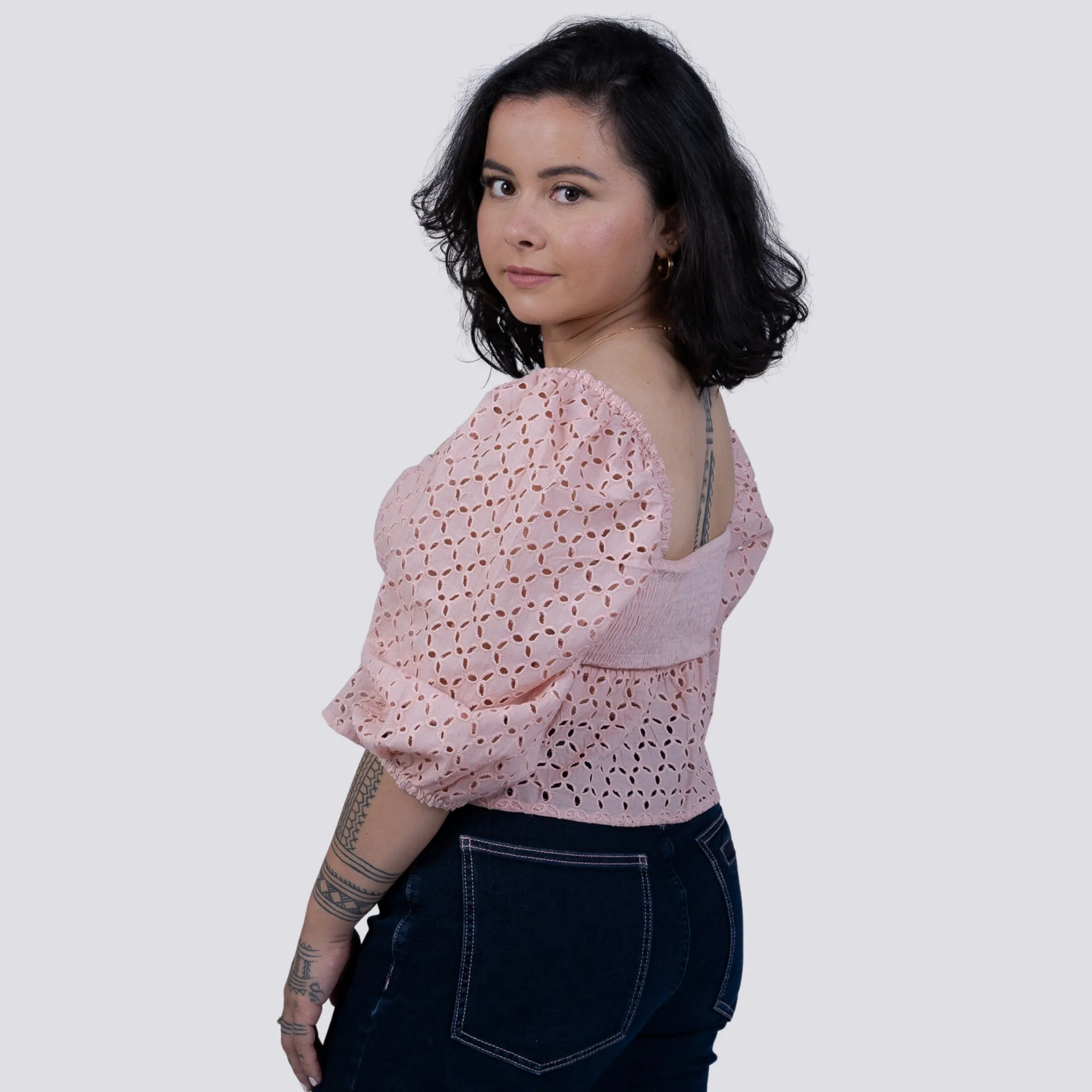 Timeless Allure in Peach: Peach Blossom Lace Dream Blouse