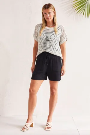 Tribal Jeans Black Cotton Shorts with Elastic Waistband