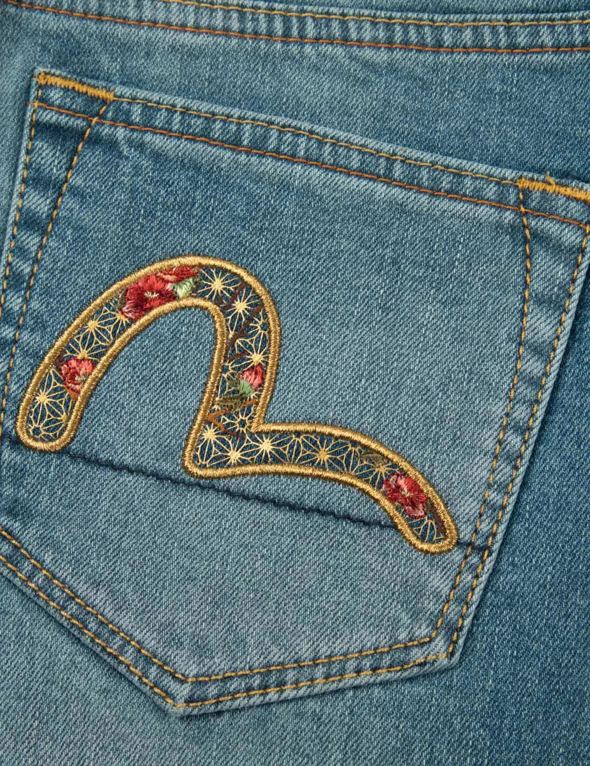 Tsubaki Brocade-pattern Seagull Embroidery Straight Leg Jeans