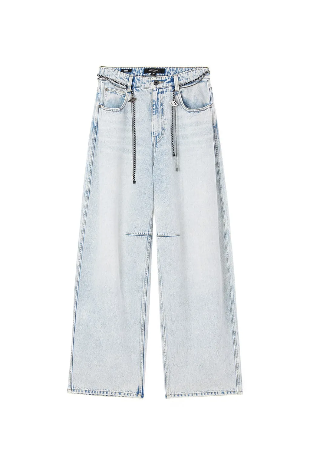 Vintage Light Blue Wash Loose Fit Jeans With Waist Chain