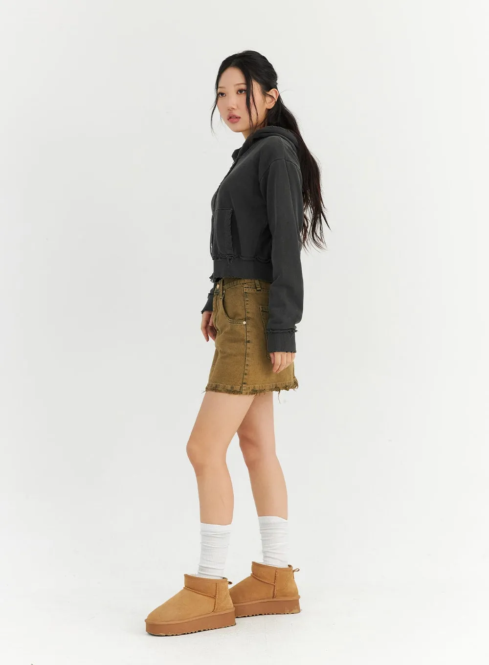 Washed Destroyed Denim Mini Skirt CN303