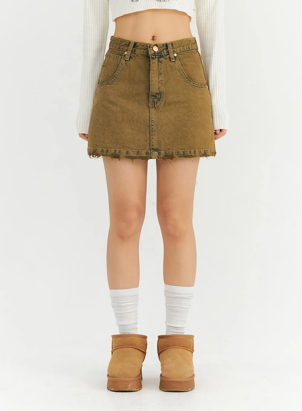 Washed Destroyed Denim Mini Skirt CN303