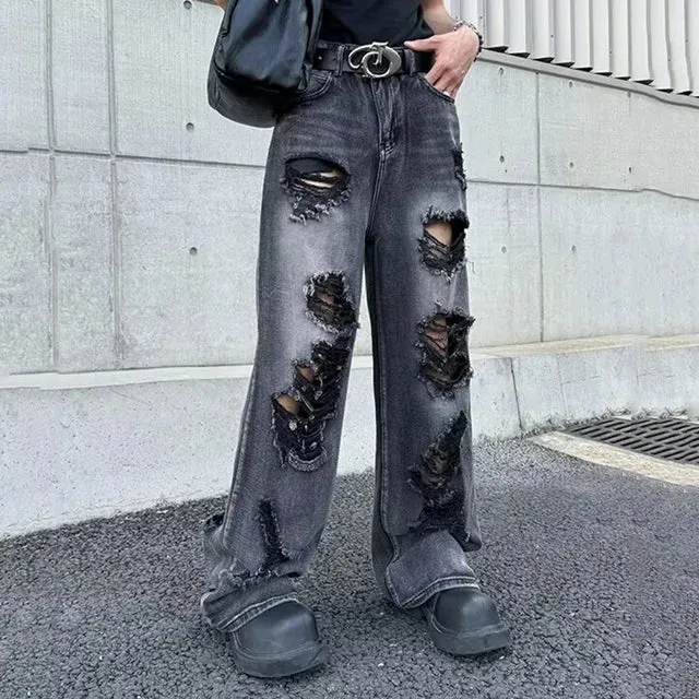 Washed Ripped Street Style Loose Jeans