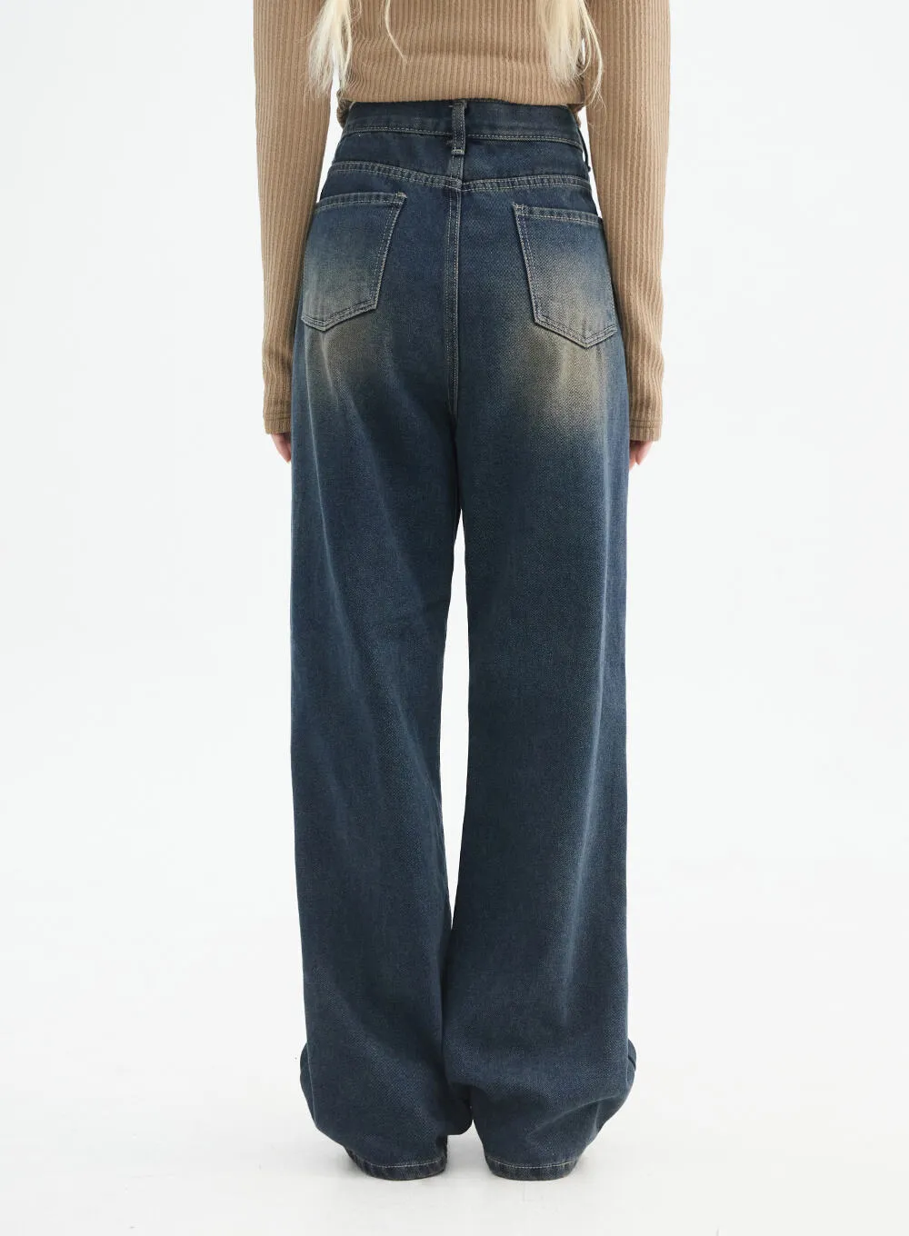 Washed Wide Leg Denim Jeans IN328