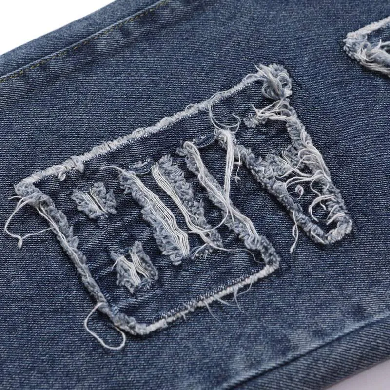 WLS Solid Color Embroidered Letter Digital Jeans