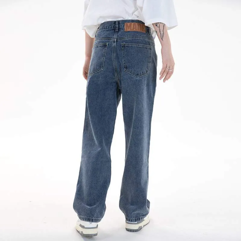 WLS Solid Color Embroidered Letter Digital Jeans