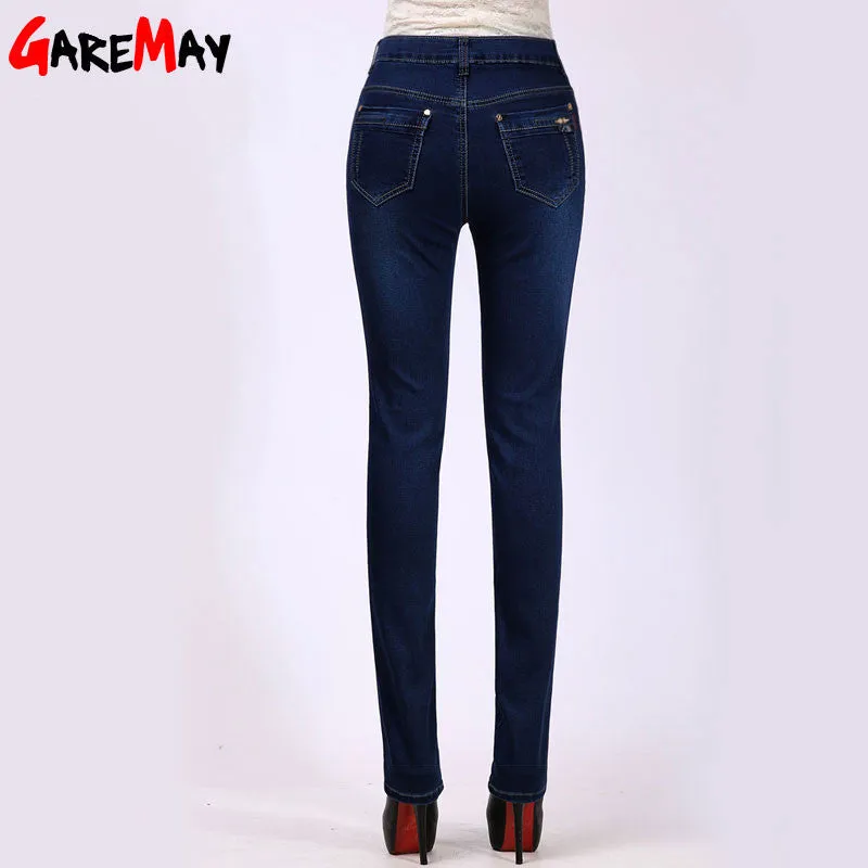 Women Jeans Large Size  High Waist Autumn 2016 Blue Elastic Long Skinny Slim Jeans Trousers For Women 27-38 Size Y323