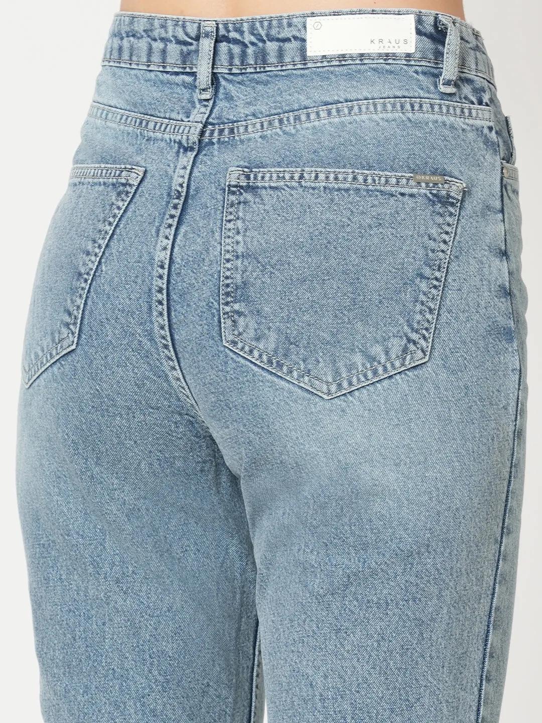 Women Light Blue High-Rise Mom Fit Jeans