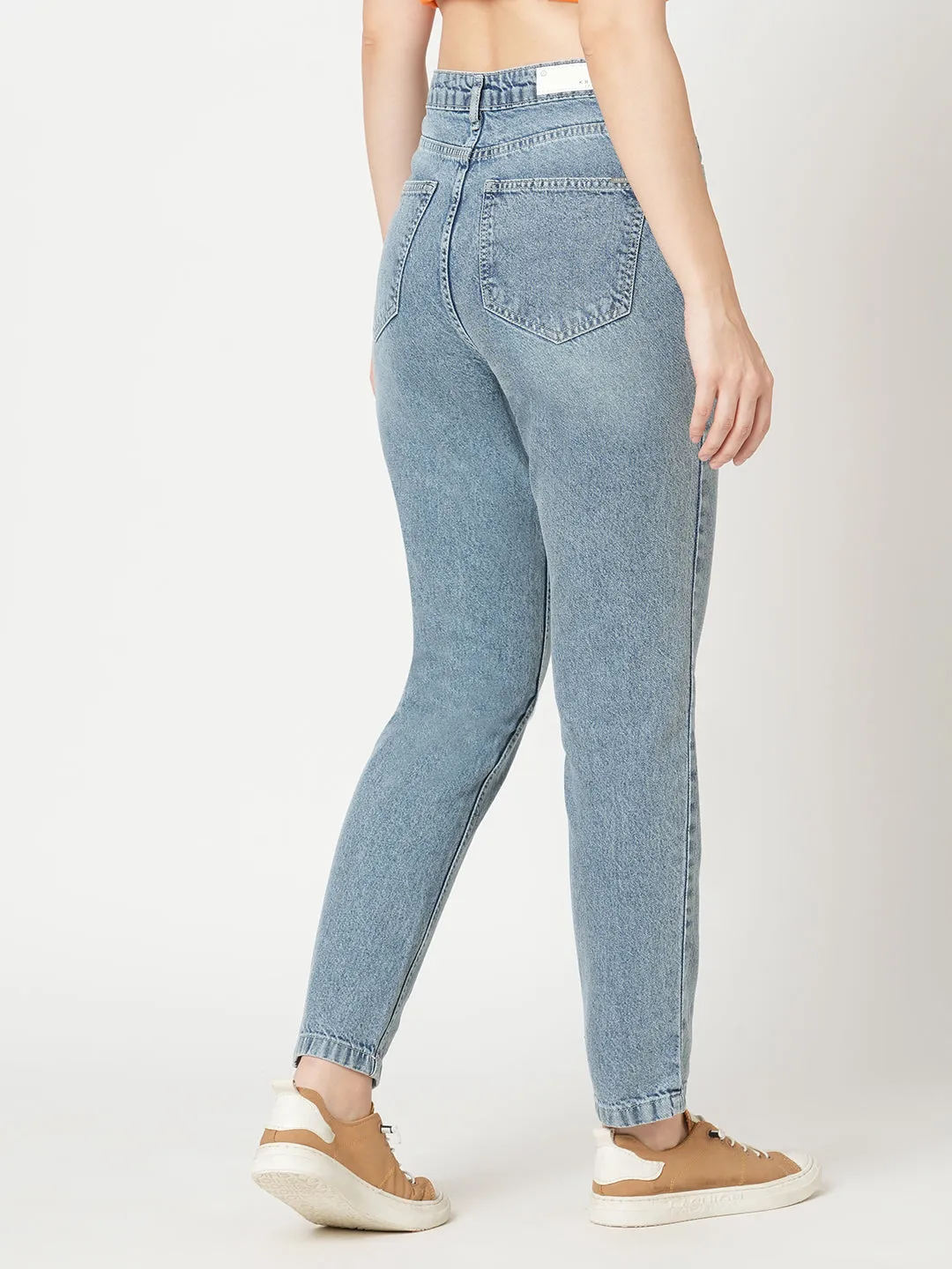 Women Light Blue High-Rise Mom Fit Jeans