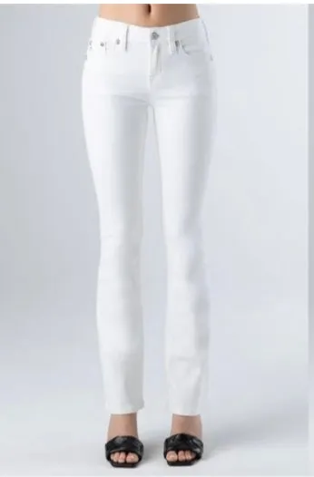 Women's Miss Me Sequin & Embroidered Fo Flap White Jean