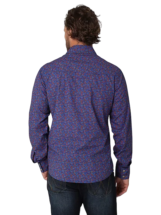 Wrangler Men's Retro Premium Long Sleeve Western Snap Printed Purple Blue Shirt