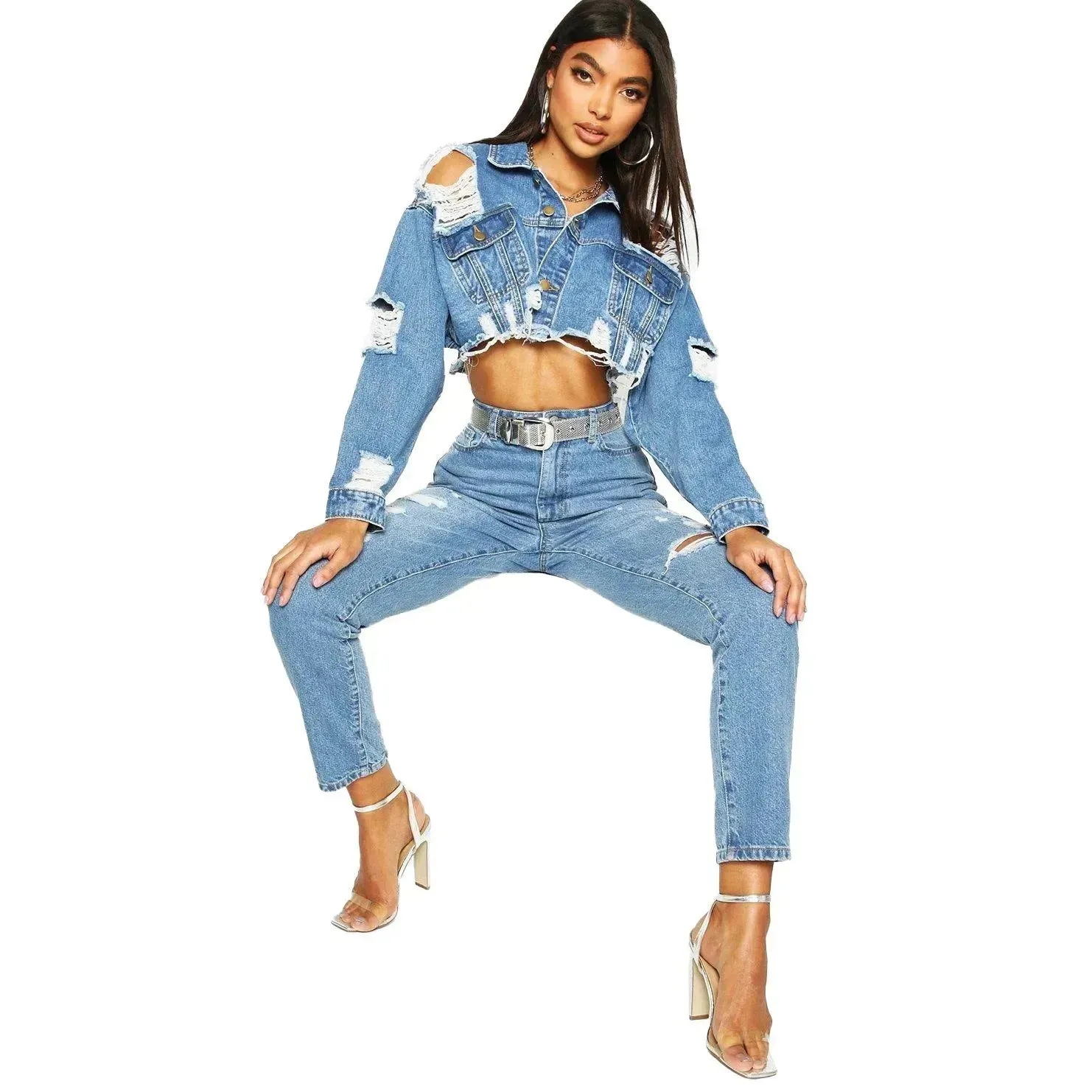 Y2K Fashion Women Street Denim Jeans Cropped Jacket