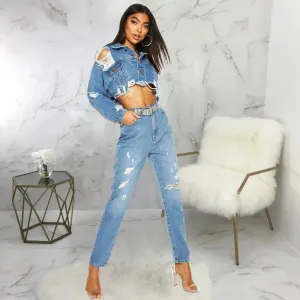 Y2K Fashion Women Street Denim Jeans Cropped Jacket